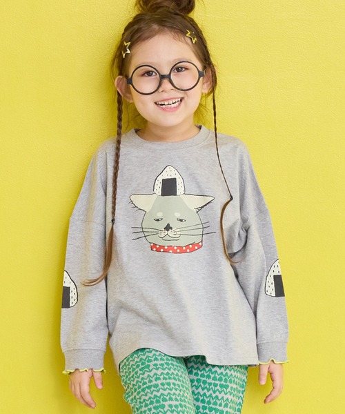 MARKEY'S（マーキーズ）の「ソデリブビッグロンＴ/前後プリント（Tシャツ/カットソー・キッズ・オフホワイト/オレンジ/グリーン/杢グレー・100/140/130/110/90/80/120/150）」の3枚目の写真