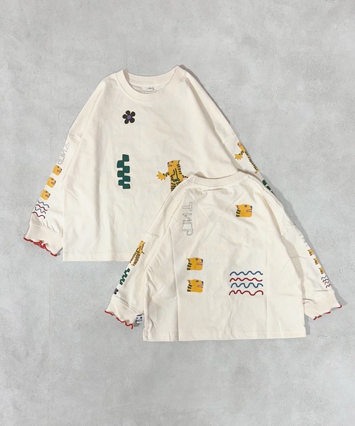 MARKEY'S（マーキーズ）の「ソデリブビッグロンＴ/前後プリント（Tシャツ/カットソー・キッズ・オフホワイト/オレンジ/グリーン/杢グレー・100/140/130/110/90/80/120/150）」の8枚目の写真