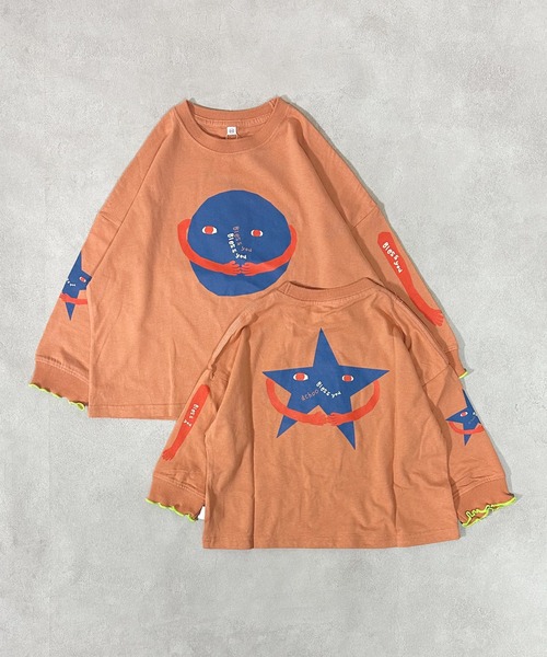 MARKEY'S（マーキーズ）の「ソデリブビッグロンＴ/前後プリント（Tシャツ/カットソー・キッズ・オフホワイト/オレンジ/グリーン/杢グレー・100/140/130/110/90/80/120/150）」の19枚目の写真