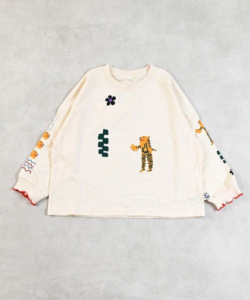 MARKEY'S（マーキーズ）の「ソデリブビッグロンＴ/前後プリント（Tシャツ/カットソー・キッズ・オフホワイト/オレンジ/グリーン/杢グレー・100/140/130/110/90/80/120/150）」の9枚目の写真