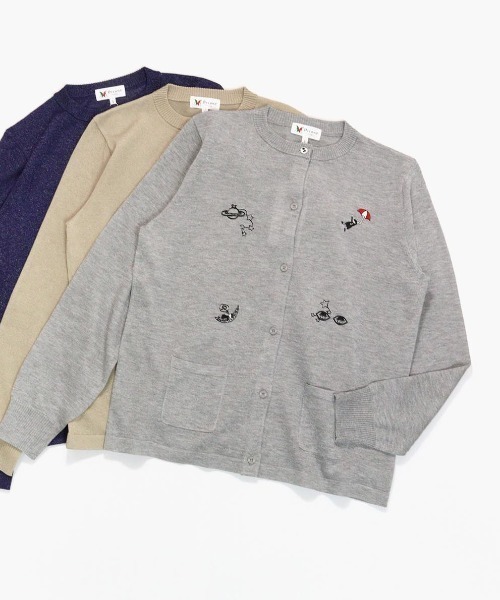 Picone CLUB(ピッコーネクラブ)の「ラメニット刺繍カーディガン(カーディガン/ボレロ・レディース・ベージュ/ネイビー/ライトグレー・S/M)」の2枚目の写真