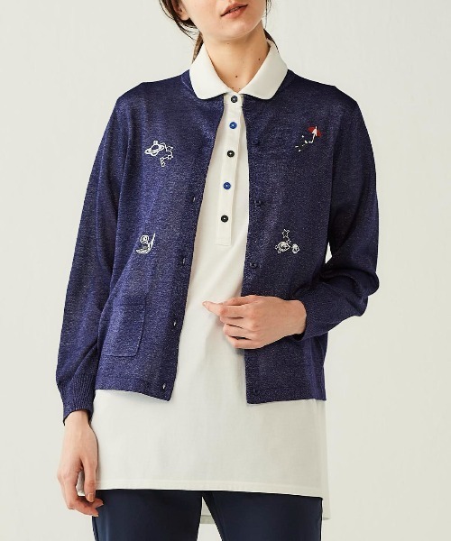 Picone CLUB(ピッコーネクラブ)の「ラメニット刺繍カーディガン(カーディガン/ボレロ・レディース・ベージュ/ネイビー/ライトグレー・S/M)」の7枚目の写真