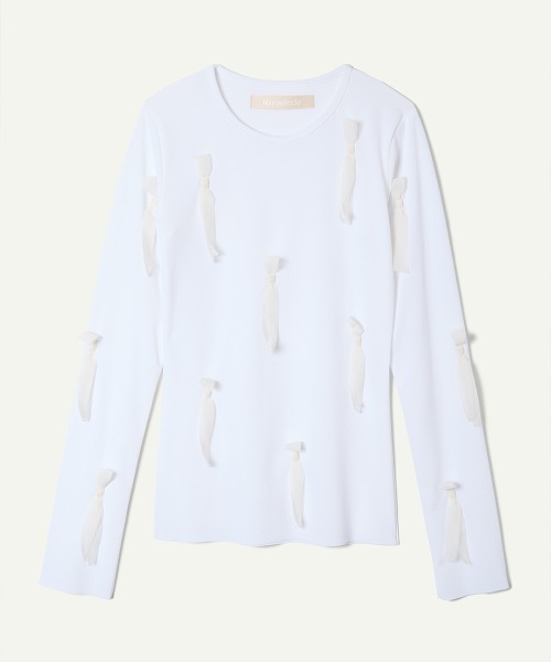 leinwande(ラインヴァンド)の「Fortune Ribbon Top / フォーチュンリボントップ(シャツ/ブラウス・レディース・ブラック/ホワイト・ONE SIZE)」の5枚目の写真