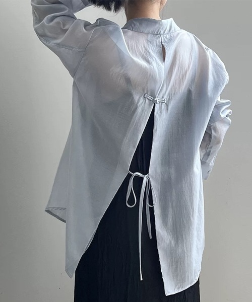 Beststore(ベストストア)の「シアーシャツ ブラウス バックデザイン(シャツ/ブラウス・レディース・イエロー/ブルー/ブラック/アイボリー/ピンク・FREE)」の4枚目の写真