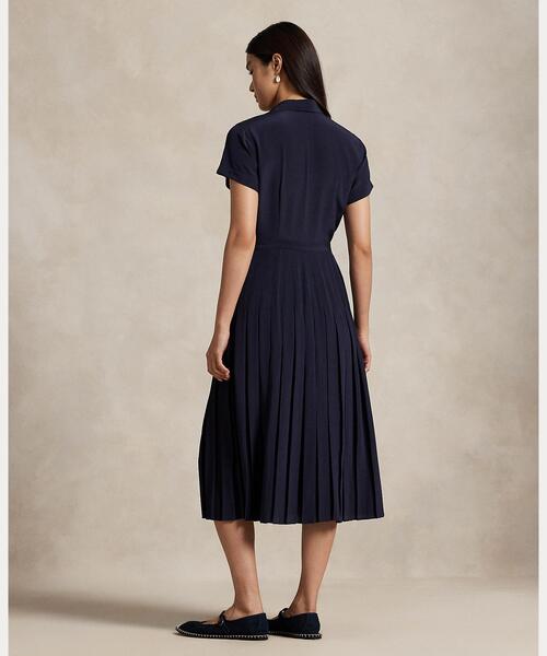 シルク クレープ プリーテッド シャツドレス（シャツワンピース