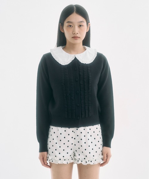 forme ボレロ　カーディガン　黒 knit frill cardigan / ニットフリルカーディガン（カーディガン