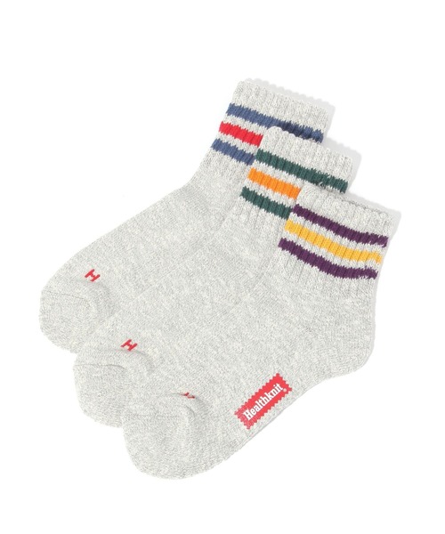 Healthknit(ヘルスニット)の「【Healthknit(ヘルスニット)】スラブMIX配色3本ライン 3Pソックス(ソックス/靴下・メンズ・グリーン・FREE)」の1枚目の写真