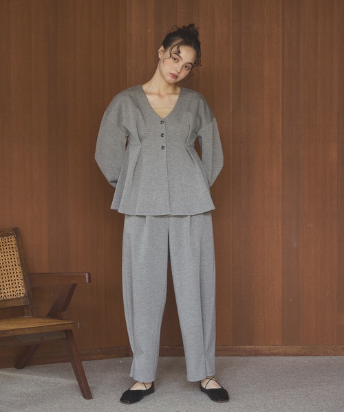 OLUN コクーンペプラムカーディガンズボンセット OLUN カーディガン Cocoon peplum cardigan/コクーンペプラム