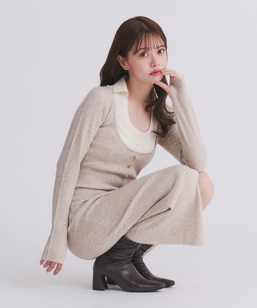 fupel(フぺル)の「shirt doking knit onepiece / シャツドッキングニットワンピース(ワンピース・レディース・ベージュ/グレー・FREE)」の16枚目の写真
