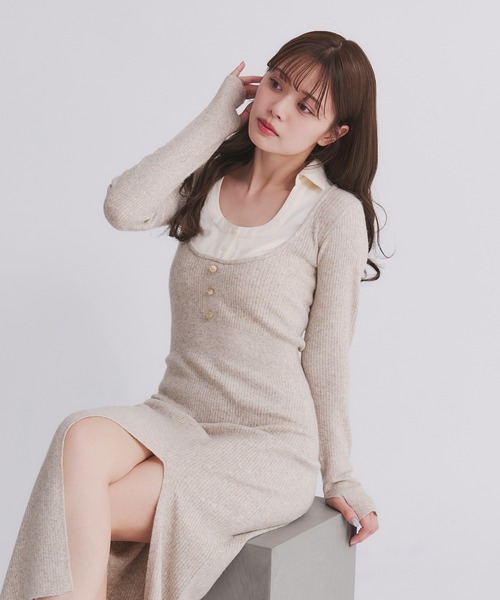 shirt doking knit onepiece / シャツドッキングニット