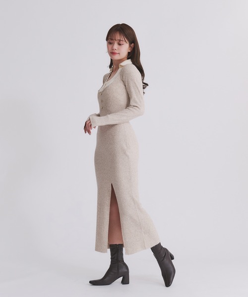 fupel(フぺル)の「shirt doking knit onepiece / シャツドッキングニットワンピース(ワンピース・レディース・ベージュ/グレー・FREE)」の9枚目の写真