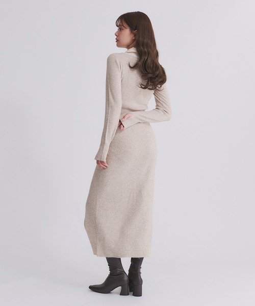 fupel(フぺル)の「shirt doking knit onepiece / シャツドッキングニットワンピース(ワンピース・レディース・ベージュ/グレー・FREE)」の7枚目の写真