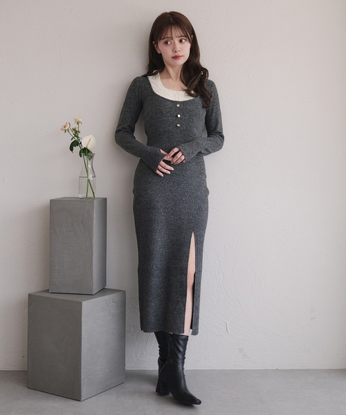 shirt doking knit onepiece / シャツドッキングニットワンピース