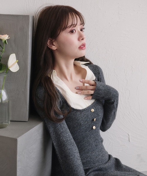 shirt doking knit onepiece / シャツドッキングニットワンピース
