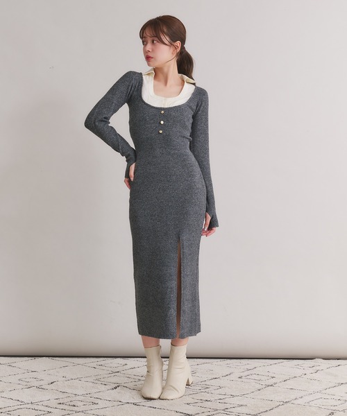 eaphiエフィ KNIT DOCKING ONE PIECE shirt doking knit onepiece / シャツドッキングニット