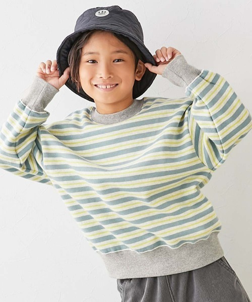 devirock(デビロック)の「カラフルスウェット ふっくら裏起毛 先染めボーダー トレーナー(スウェット・キッズ・ホワイト系その他/ブルー系その他/グリーン系その他/ブラック系その他/ピンク系その他/ブルー系その他2/ブラック系その他2・100cm/110cm/120cm/130cm/140cm/150cm/160cm)」の5枚目の写真