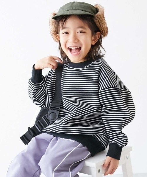 devirock(デビロック)の「カラフルスウェット ふっくら裏起毛 先染めボーダー トレーナー(スウェット・キッズ・ホワイト系その他/ブルー系その他/グリーン系その他/ブラック系その他/ピンク系その他/ブルー系その他2/ブラック系その他2・100cm/110cm/120cm/130cm/140cm/150cm/160cm)」の3枚目の写真