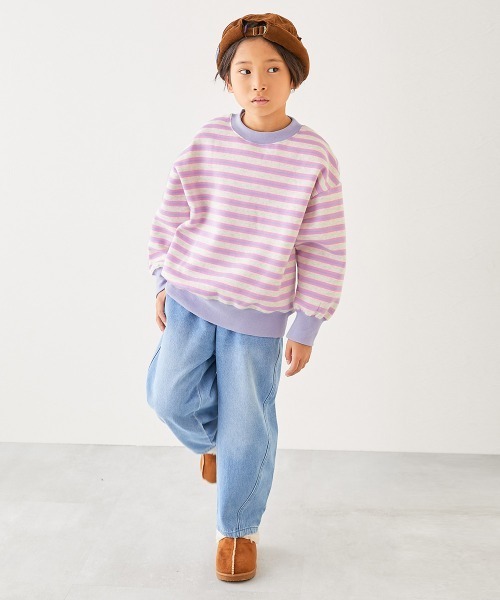 devirock(デビロック)の「カラフルスウェット ふっくら裏起毛 先染めボーダー トレーナー(スウェット・キッズ・ホワイト系その他/ブルー系その他/グリーン系その他/ブラック系その他/ピンク系その他/ブルー系その他2/ブラック系その他2・100cm/110cm/120cm/130cm/140cm/150cm/160cm)」の11枚目の写真