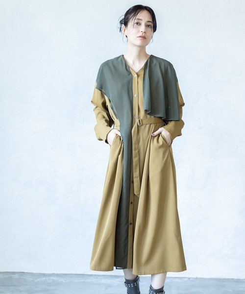 OSMOSIS(オズモーシス)の「シフォンレイヤードワンピース(ワンピース・レディース・ブラウン/カーキ/ブラック・ONE SIZE)」の3枚目の写真