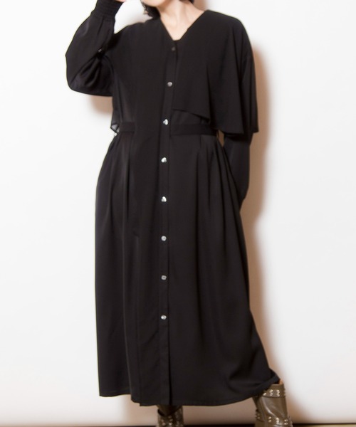 OSMOSIS(オズモーシス)の「シフォンレイヤードワンピース(ワンピース・レディース・ブラウン/カーキ/ブラック・ONE SIZE)」の1枚目の写真