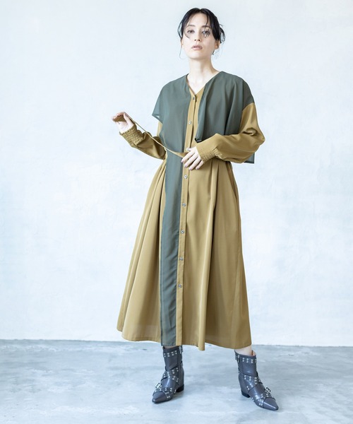 OSMOSIS(オズモーシス)の「シフォンレイヤードワンピース(ワンピース・レディース・ブラウン/カーキ/ブラック・ONE SIZE)」の5枚目の写真