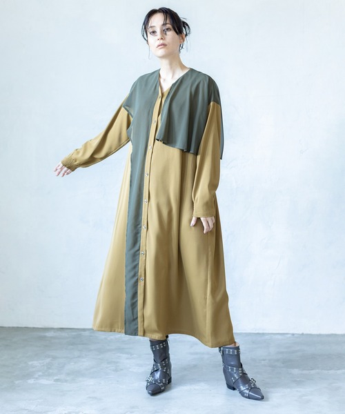 OSMOSIS(オズモーシス)の「シフォンレイヤードワンピース(ワンピース・レディース・ブラウン/カーキ/ブラック・ONE SIZE)」の6枚目の写真