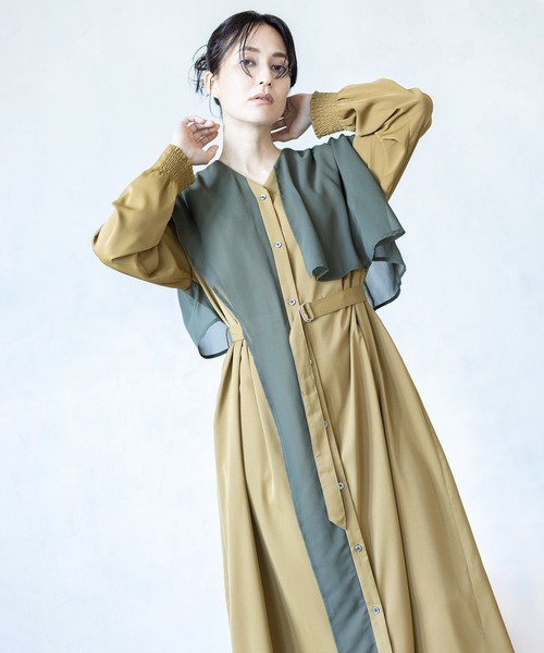 OSMOSIS(オズモーシス)の「シフォンレイヤードワンピース(ワンピース・レディース・ブラウン/カーキ/ブラック・ONE SIZE)」の9枚目の写真