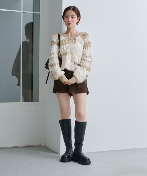 Kastane(カスタネ)の「*【S.Mサイズ展開/2WAY】透かしMIXニット(ニット/セーター・レディース・グレー/アイボリー・MEDIUM/SMALL)」の11枚目の写真