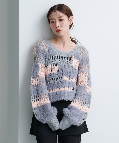 S.Mサイズ展開/2WAY】透かしMIXニット（ニット/セーター）｜Kastane
