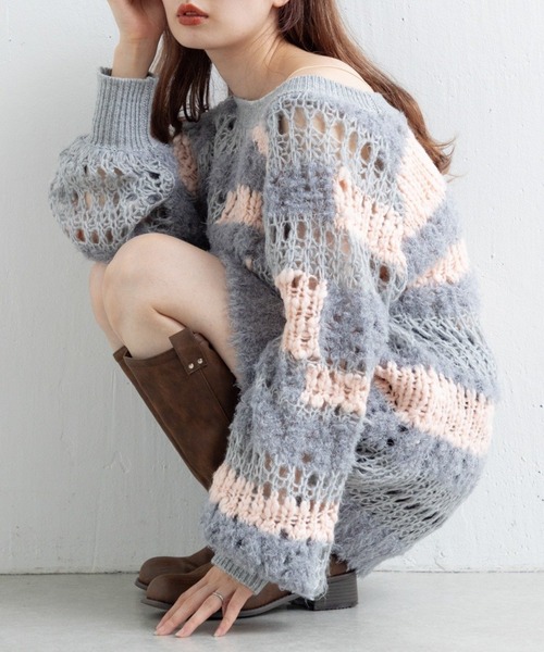 S.Mサイズ展開/2WAY】透かしMIXニット（ニット/セーター）｜Kastane