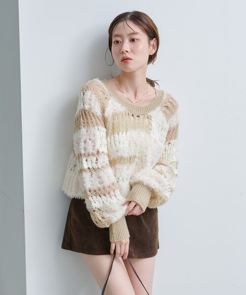 セール】【S.Mサイズ展開/2WAY】透かしMIXニット（ニット/セーター