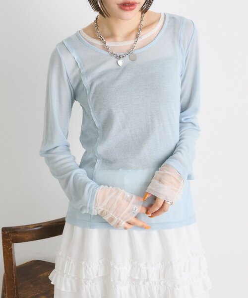 w closet（ダブルクローゼット）の「シアーレイヤードカットソー（Tシャツ/カットソー・レディース・チャコールグレー/アイボリー/ブルー系その他・FREE）」の2枚目の写真