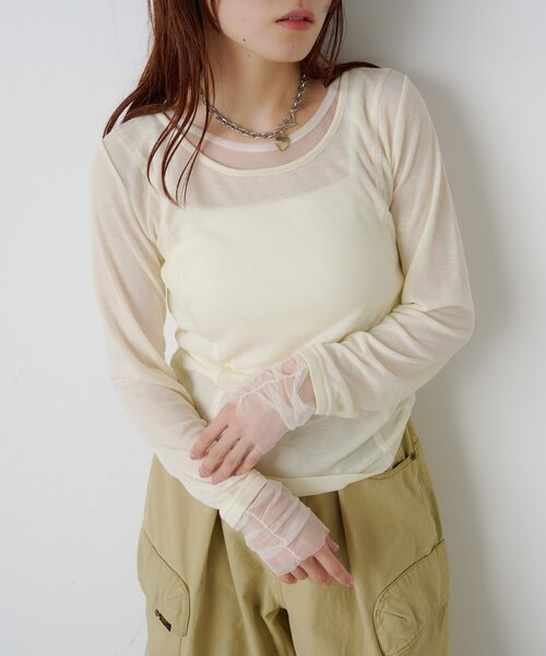 w closet（ダブルクローゼット）の「シアーレイヤードカットソー（Tシャツ/カットソー・レディース・チャコールグレー/アイボリー/ブルー系その他・FREE）」の4枚目の写真