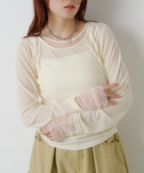 w closet（ダブルクローゼット）の「シアーレイヤードカットソー（Tシャツ/カットソー・レディース・チャコールグレー/アイボリー/ブルー系その他・FREE）」の5枚目の写真