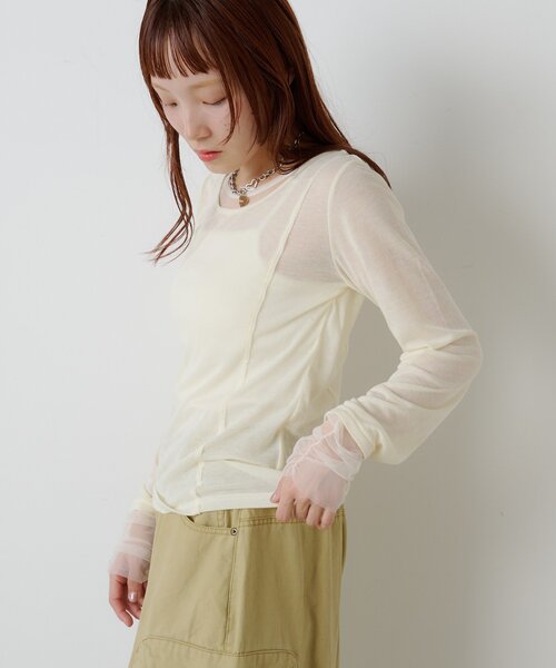 w closet（ダブルクローゼット）の「シアーレイヤードカットソー（Tシャツ/カットソー・レディース・チャコールグレー/アイボリー/ブルー系その他・FREE）」の6枚目の写真