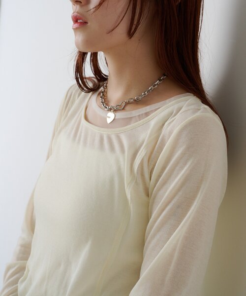 w closet（ダブルクローゼット）の「シアーレイヤードカットソー（Tシャツ/カットソー・レディース・チャコールグレー/アイボリー/ブルー系その他・FREE）」の8枚目の写真