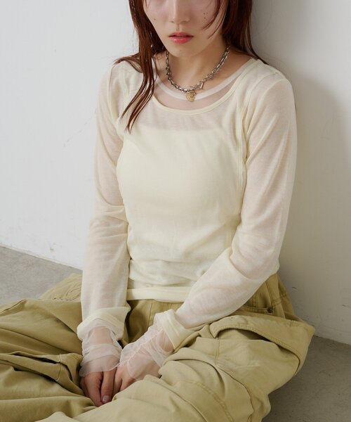 w closet（ダブルクローゼット）の「シアーレイヤードカットソー（Tシャツ/カットソー・レディース・チャコールグレー/アイボリー/ブルー系その他・FREE）」の9枚目の写真