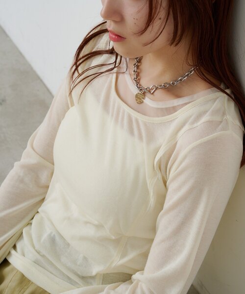 w closet（ダブルクローゼット）の「シアーレイヤードカットソー（Tシャツ/カットソー・レディース・チャコールグレー/アイボリー/ブルー系その他・FREE）」の11枚目の写真