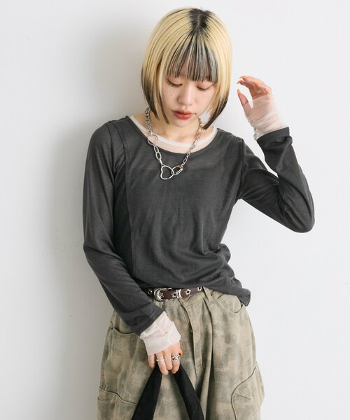 w closet（ダブルクローゼット）の「シアーレイヤードカットソー（Tシャツ/カットソー・レディース・チャコールグレー/アイボリー/ブルー系その他・FREE）」の18枚目の写真