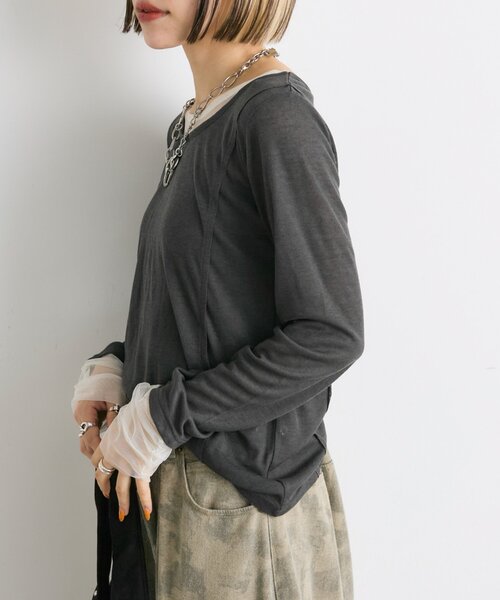 w closet（ダブルクローゼット）の「シアーレイヤードカットソー（Tシャツ/カットソー・レディース・チャコールグレー/アイボリー/ブルー系その他・FREE）」の19枚目の写真