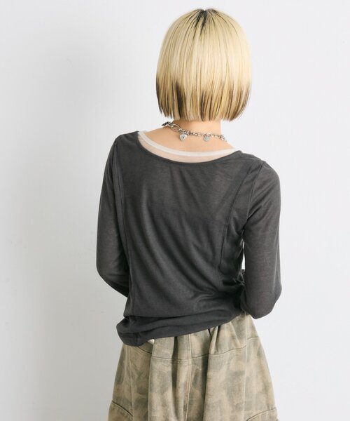 w closet（ダブルクローゼット）の「シアーレイヤードカットソー（Tシャツ/カットソー・レディース・チャコールグレー/アイボリー/ブルー系その他・FREE）」の21枚目の写真