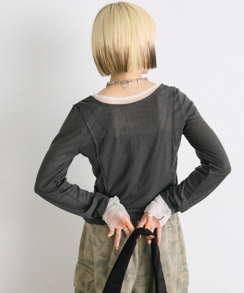 w closet（ダブルクローゼット）の「シアーレイヤードカットソー（Tシャツ/カットソー・レディース・チャコールグレー/アイボリー/ブルー系その他・FREE）」の22枚目の写真