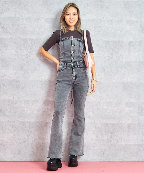 レースアップ フレア デニム サロペット（サロペット