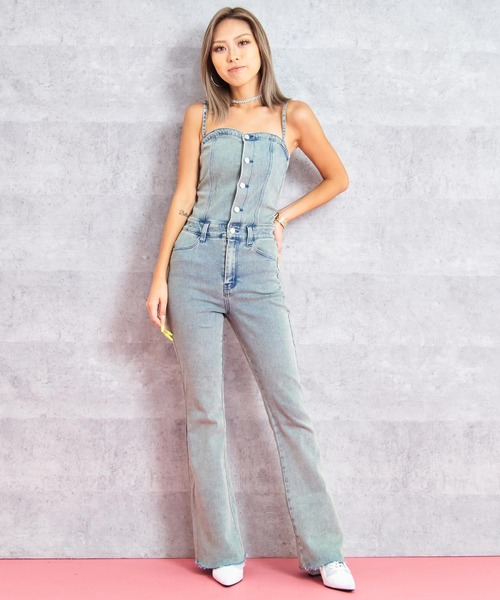 ANAP（アナップ）の「レースアップ フレア デニム サロペット（サロペット/オーバーオール・レディース・ブラック/ブルー・M/S）」の6枚目の写真