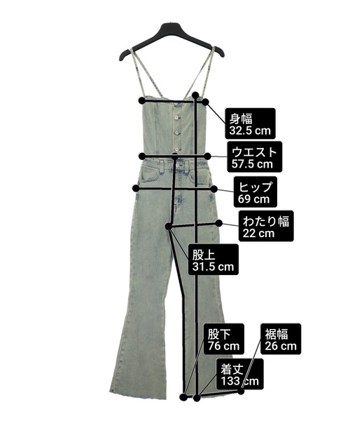 ANAP（アナップ）の「レースアップ フレア デニム サロペット（サロペット/オーバーオール・レディース・ブラック/ブルー・M/S）」の14枚目の写真