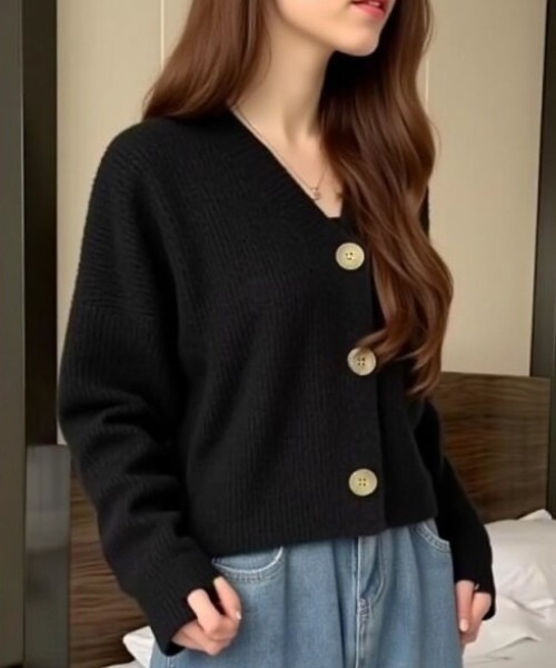 cammie(キャミー)の「フロントボタンリブニットカーディガン(カーディガン/ボレロ・レディース・ブルー/アイボリー/ブラック/グリーン・F)」の11枚目の写真