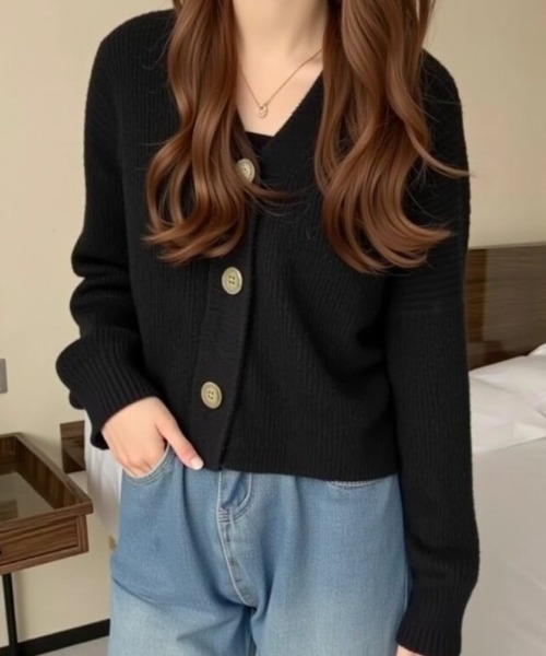 cammie(キャミー)の「フロントボタンリブニットカーディガン(カーディガン/ボレロ・レディース・ブルー/アイボリー/ブラック/グリーン・F)」の14枚目の写真