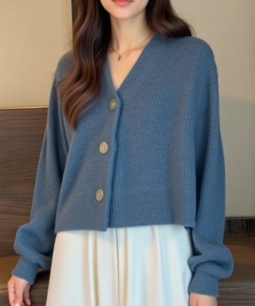 cammie(キャミー)の「フロントボタンリブニットカーディガン(カーディガン/ボレロ・レディース・ブルー/アイボリー/ブラック/グリーン・F)」の22枚目の写真