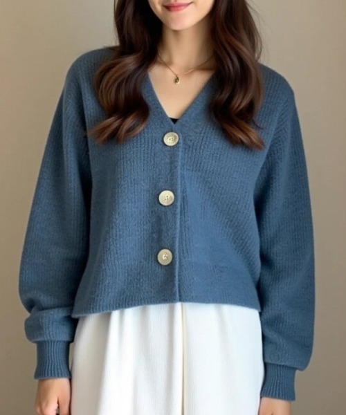 cammie(キャミー)の「フロントボタンリブニットカーディガン(カーディガン/ボレロ・レディース・ブルー/アイボリー/ブラック/グリーン・F)」の18枚目の写真
