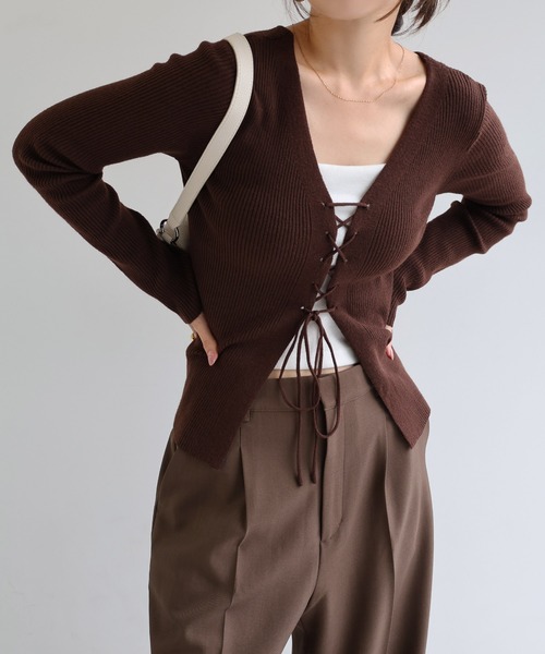 未使用級✨ADEAM リボンレース ジップニットフーディー ダブルジップ LADYMADE（レディメイド）｜ ベロアリボンフェザーニット アイテムの